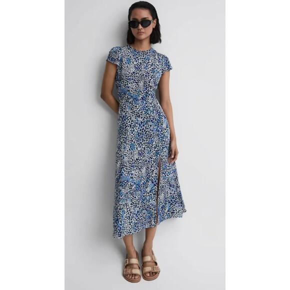 REISS Livia Mosaic-print Cut-out‎ Detail Woven Midi Dress Size 10 - Picture 1 of 7